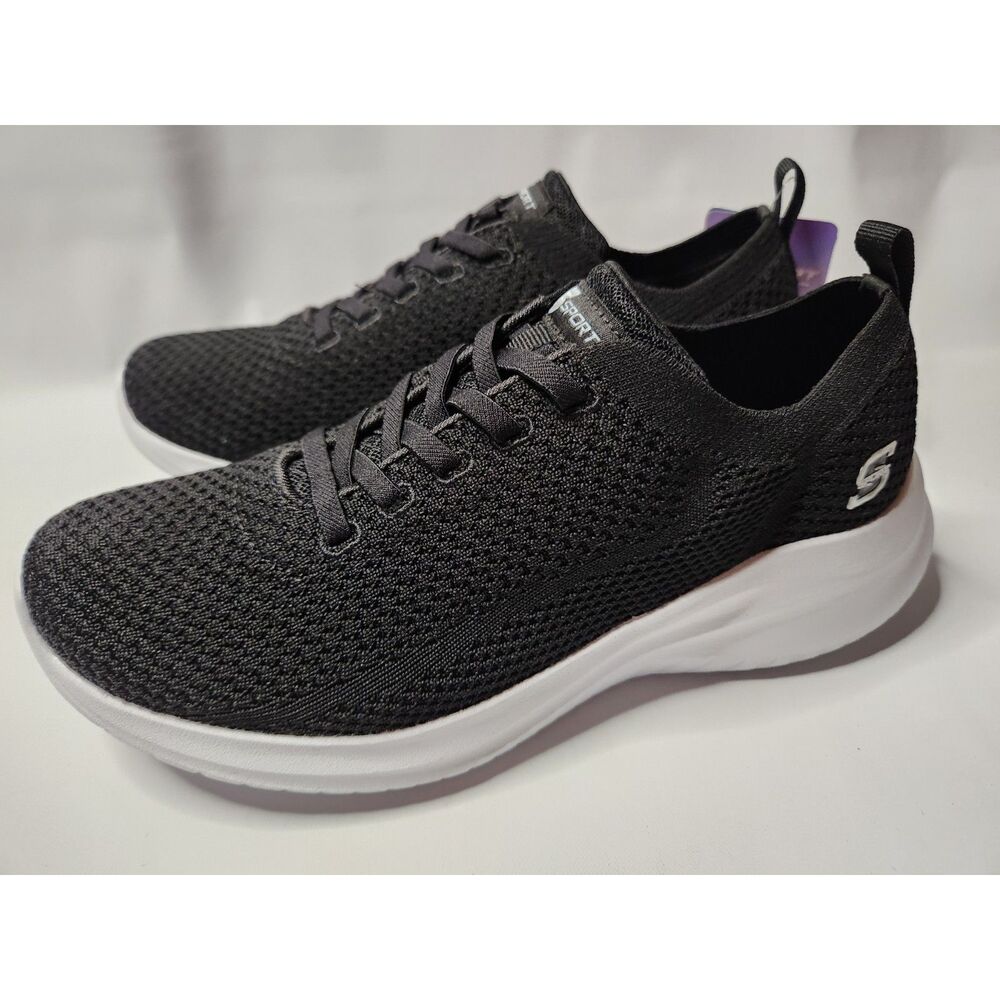 S Sport by Skechers Women's Memory Foam Cushioned No-Tie Shoes Black 9